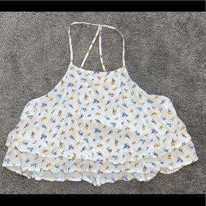 Floral Flowy Cropped Top (White) — Forever 21 — size L